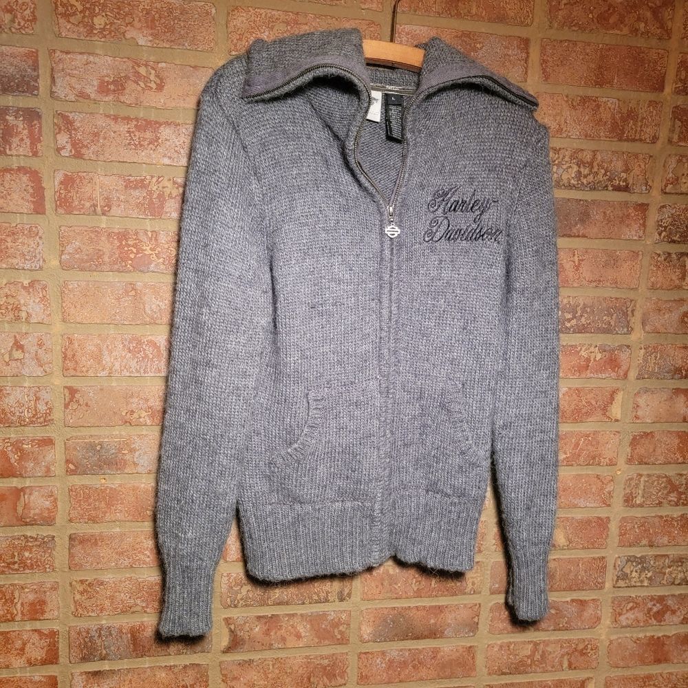 Authentic Harley Davidson Gray Sweater Jacket Wool Alpaca Large
